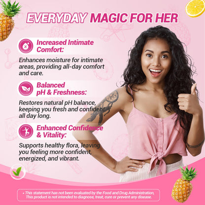 Vegan and gelatin free pineapple flavored probiotic gummies for intimate health and freshness close up