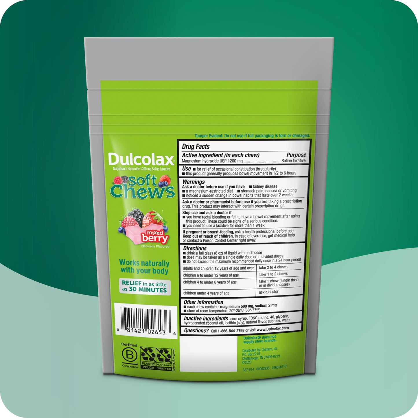 Close up of Dulcolax saline laxative soft chews packaging