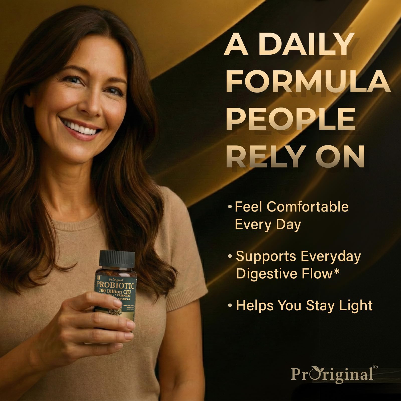 Proriginal 100 Billion CFU probiotic dietary supplement showing supplement facts and ingredient list
