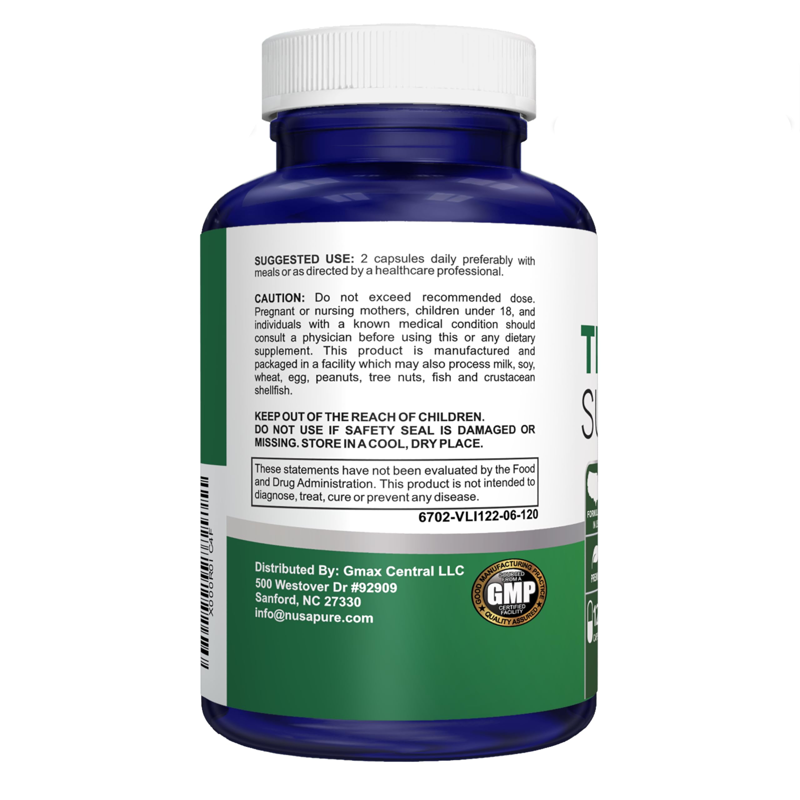 NusaPure premium thyroid complex bottle with ashwagandha and iodine ingredients
