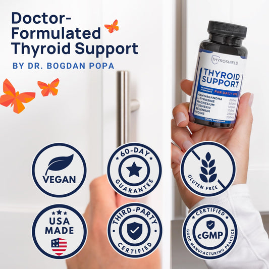 ThyroShield 60 capsules supplement facts showing iodine and selenium ingredients