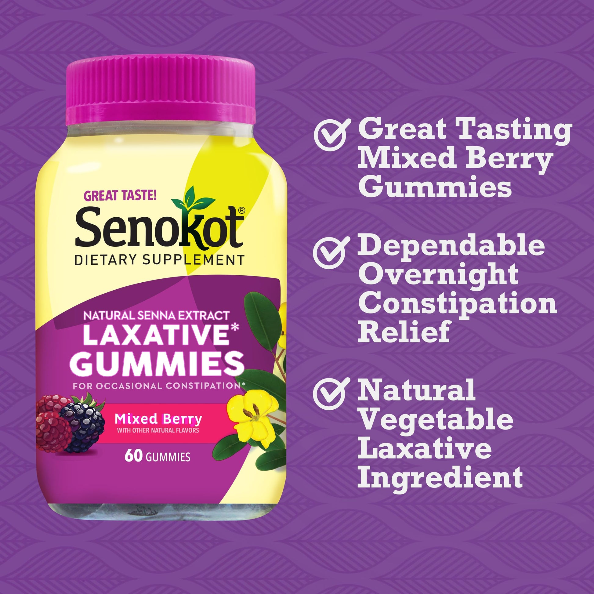 Senokot laxative gummies mixed berry flavor bottle