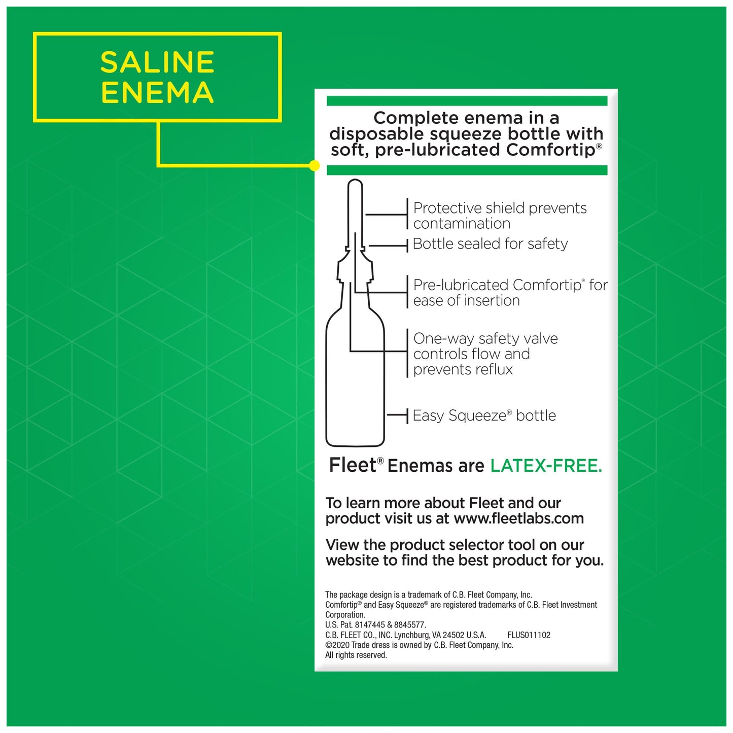 Side view of Fleet Saline Enema box showing ingredients