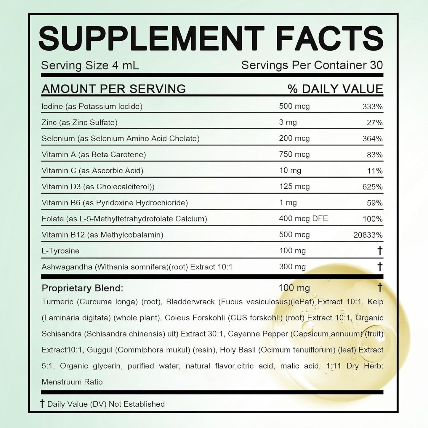 RETPMOSO Actora thyroid supplement drops back label highlighting clean ingredients like selenium and zinc.