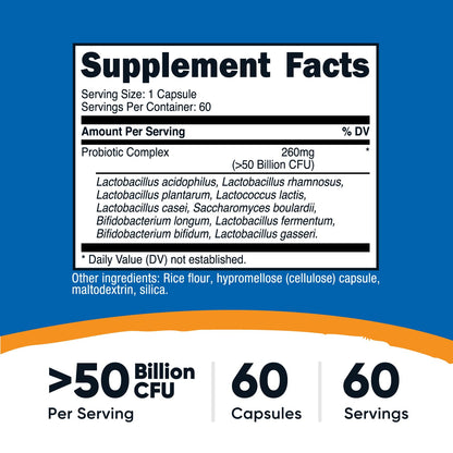 Nutricost Probiotic Complex 60 vegetarian capsules supplement facts and ingredient label