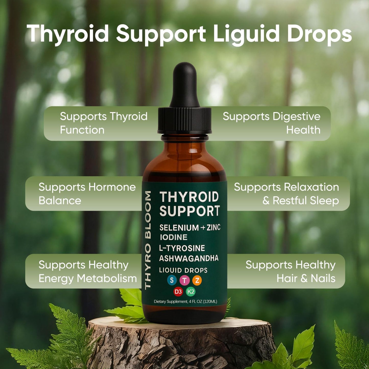RETPMOSO Kindled Thyroid Support packaging showcasing vegan and non GMO certification seals.