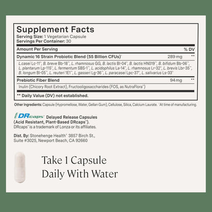 Authentic Stonehenge Health 16 strains probiotic capsules container on white background