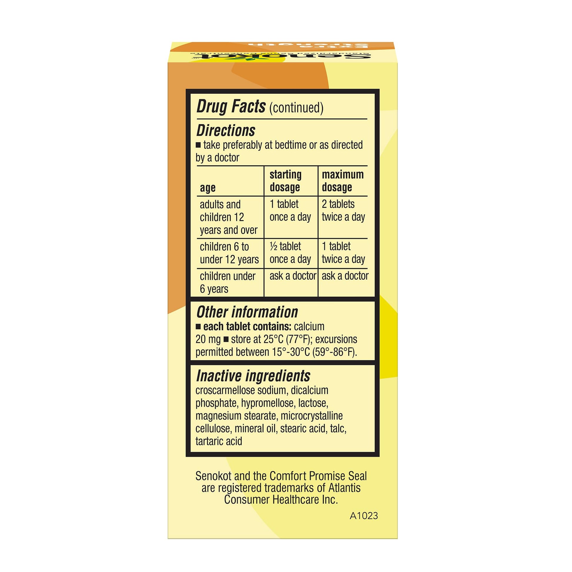 Side view of Senokot Extra Strength packaging with dosage information