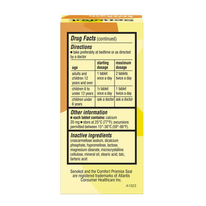 Side view of Senokot Extra Strength packaging with dosage information
