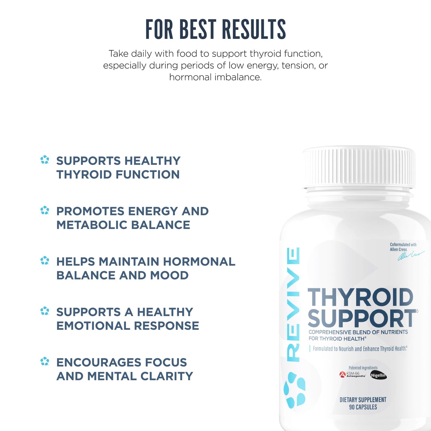 Close up of the premium vegetarian capsules from Revive MD designed for stress relief and cortisol level support.
