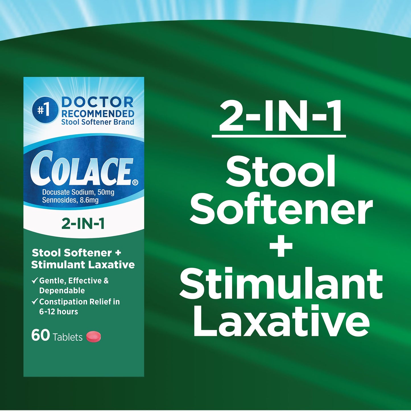 Close up of Colace 2-In-1 packaging details