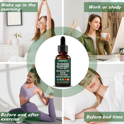 Kindled Thyroid Bloom liquid dropper bottle with vegetarian and non-GMO icons