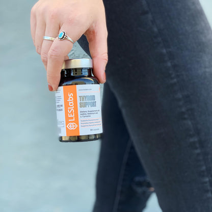 LES Labs Thyroid Support supplement back label directions for use and warnings.