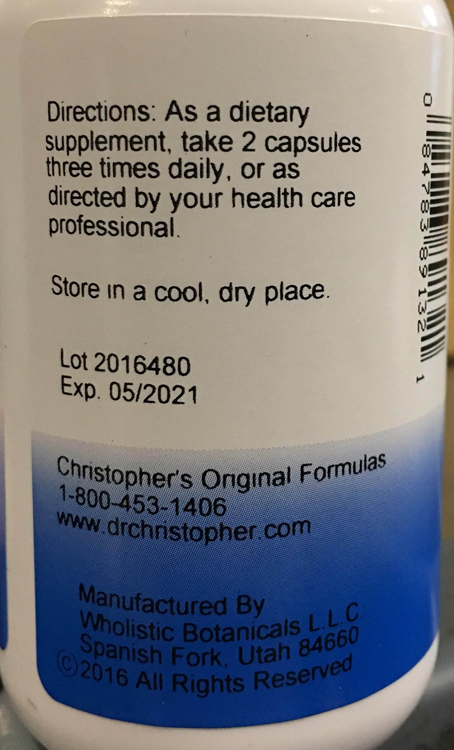 Christopher's Original Formulas Thyroid Maintenance nutritional label showing plant-based ingredients
