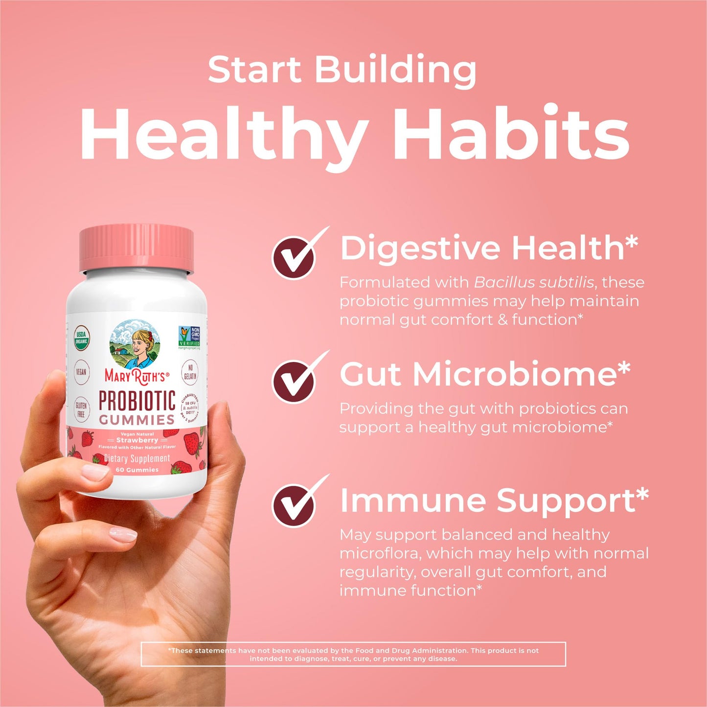 Adult chewable immune support organic strawberry flavored gummies texture detail