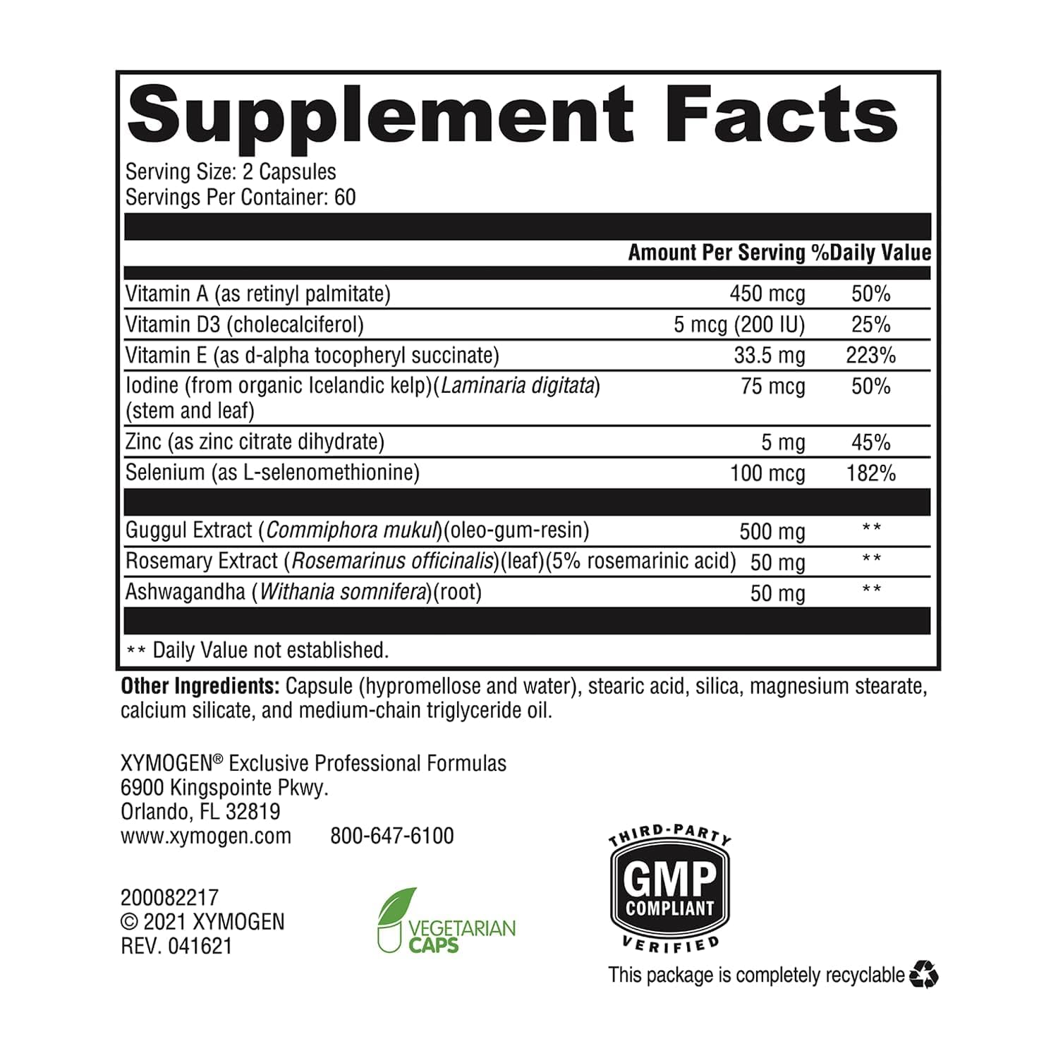 XYMOGEN MedCaps T3 120 capsules side view showing product benefits