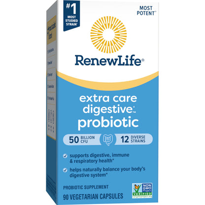 Authentic imported bottle of Renew Life Ultimate Flora showing original manufacturing batch details.