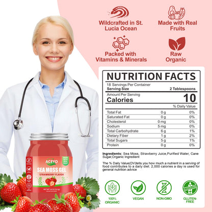 Premium plant based fruit flavored sea moss gel ingredient profile illustration