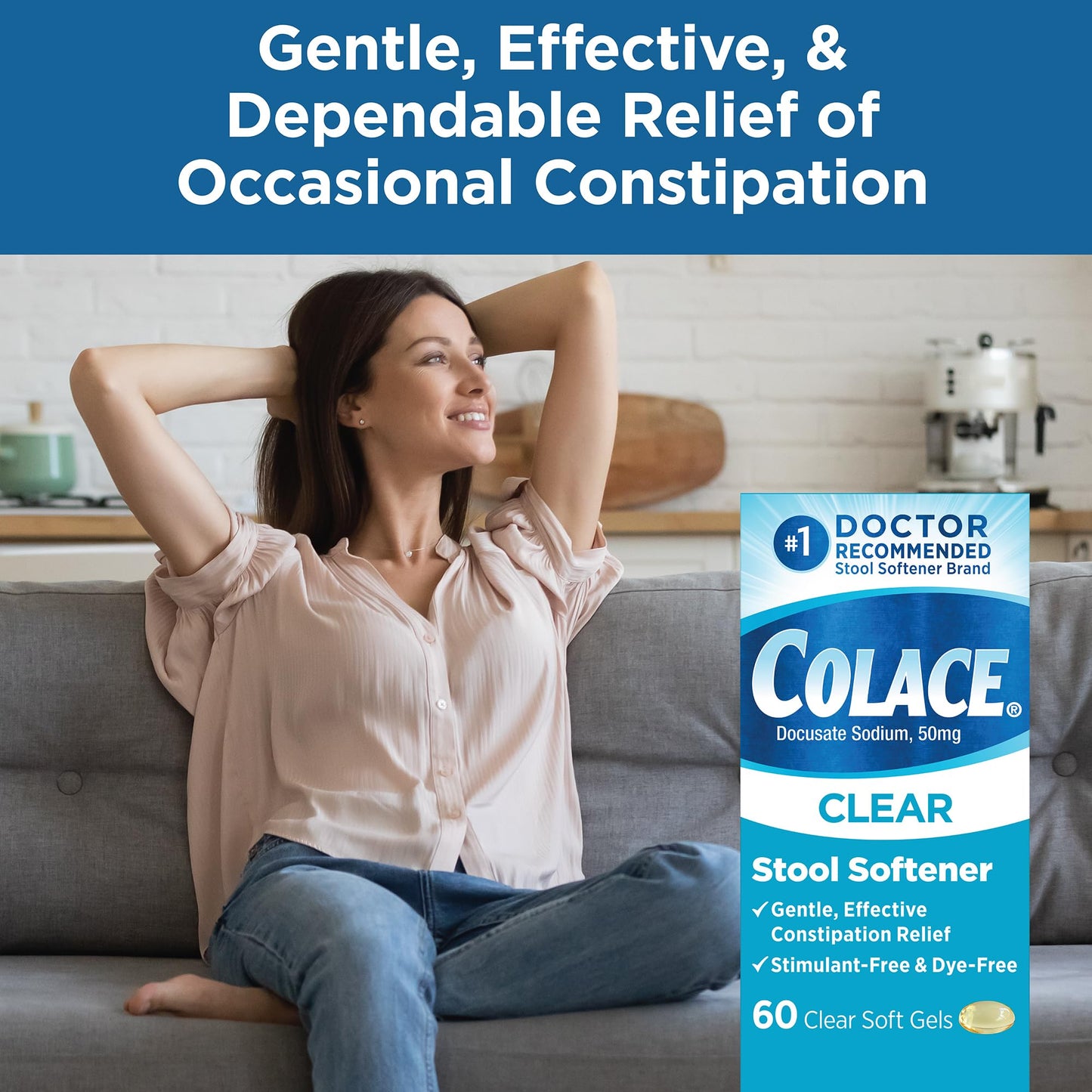 Colace Clear stimulant-free stool softener bottle side view