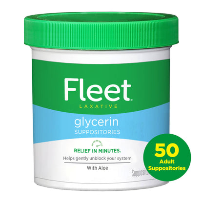 Detailed product label of Fleet 50 Count Glycerin Suppositories