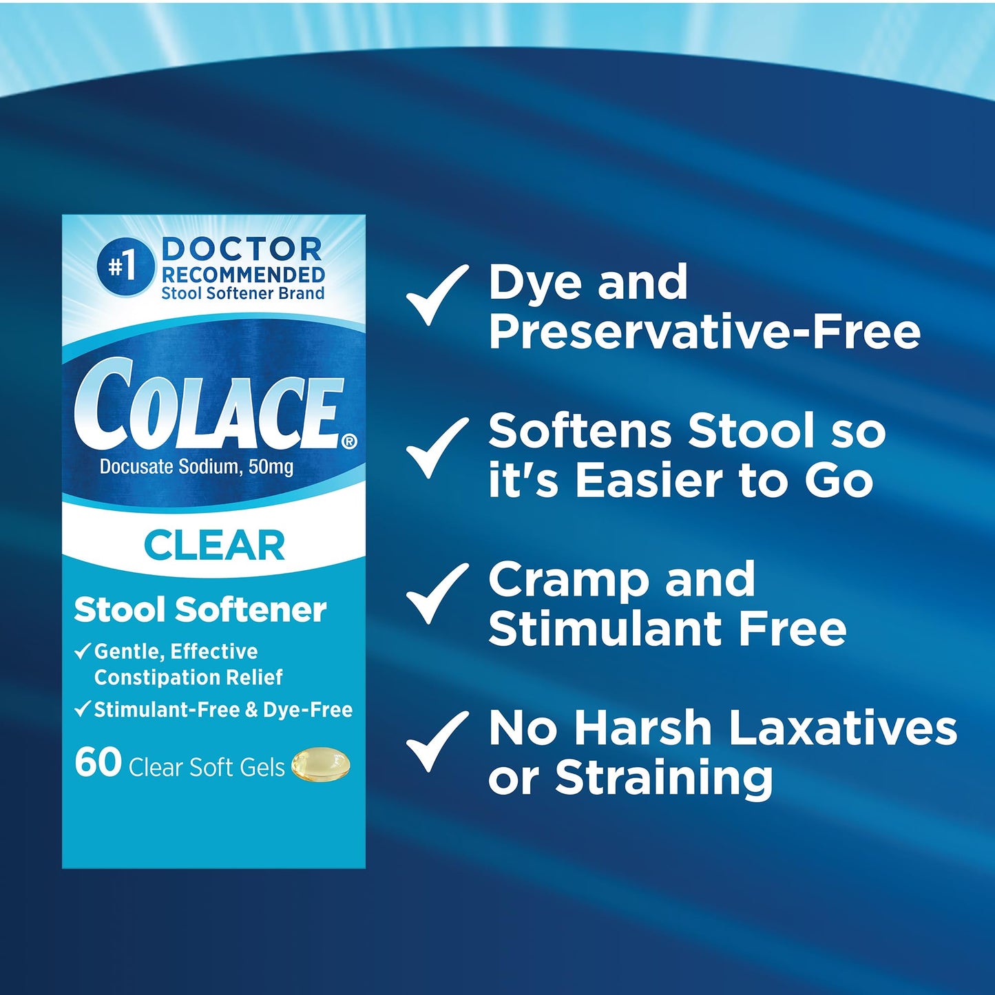 Colace Clear stool softener 60 count box orientation