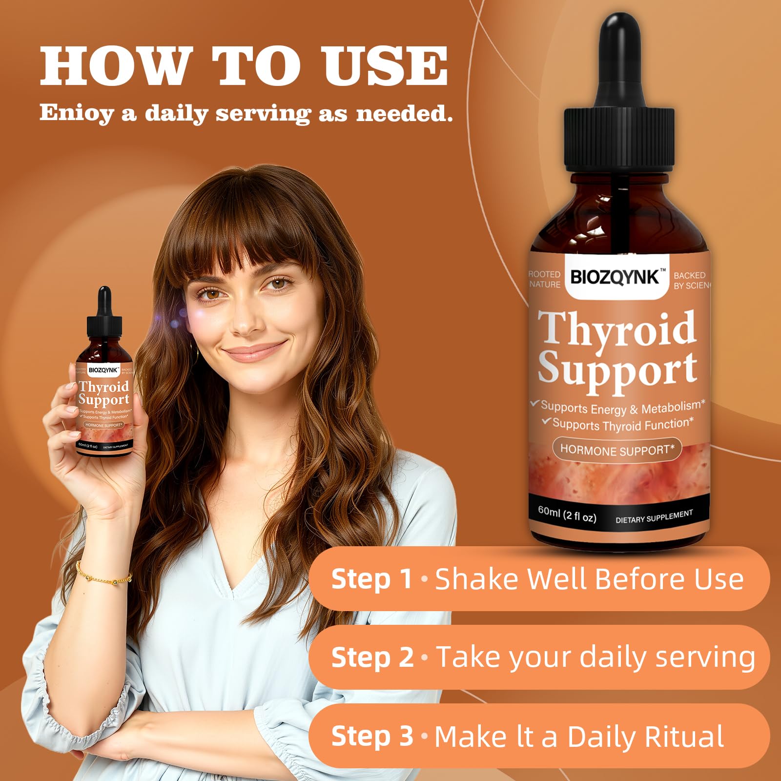 Biozqynk authentic imported USA health supplement bottle back label view.