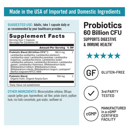 Side angle of the NatureWise vegetarian probiotic container highlighting the gluten free and delayed release feature callouts.