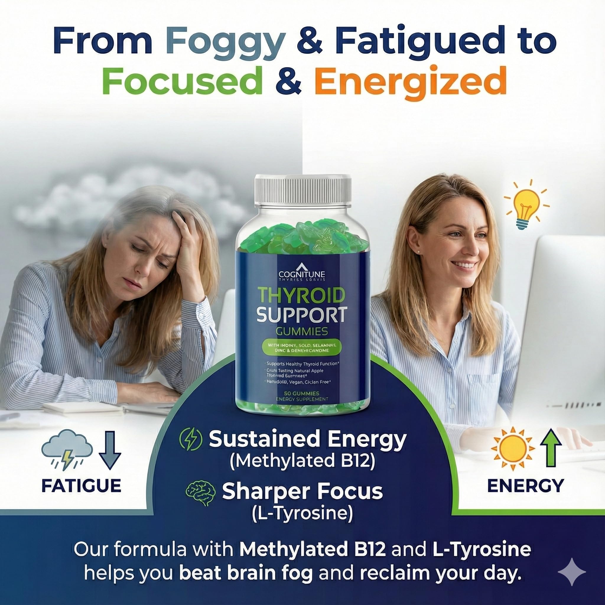 CogniTune daily thyroid supplement apple flavored vegan gummies