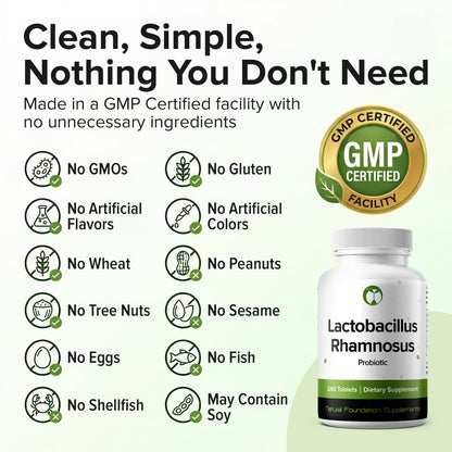 USA imported digestive health probiotic tablets by Natural Foundation Supplements.