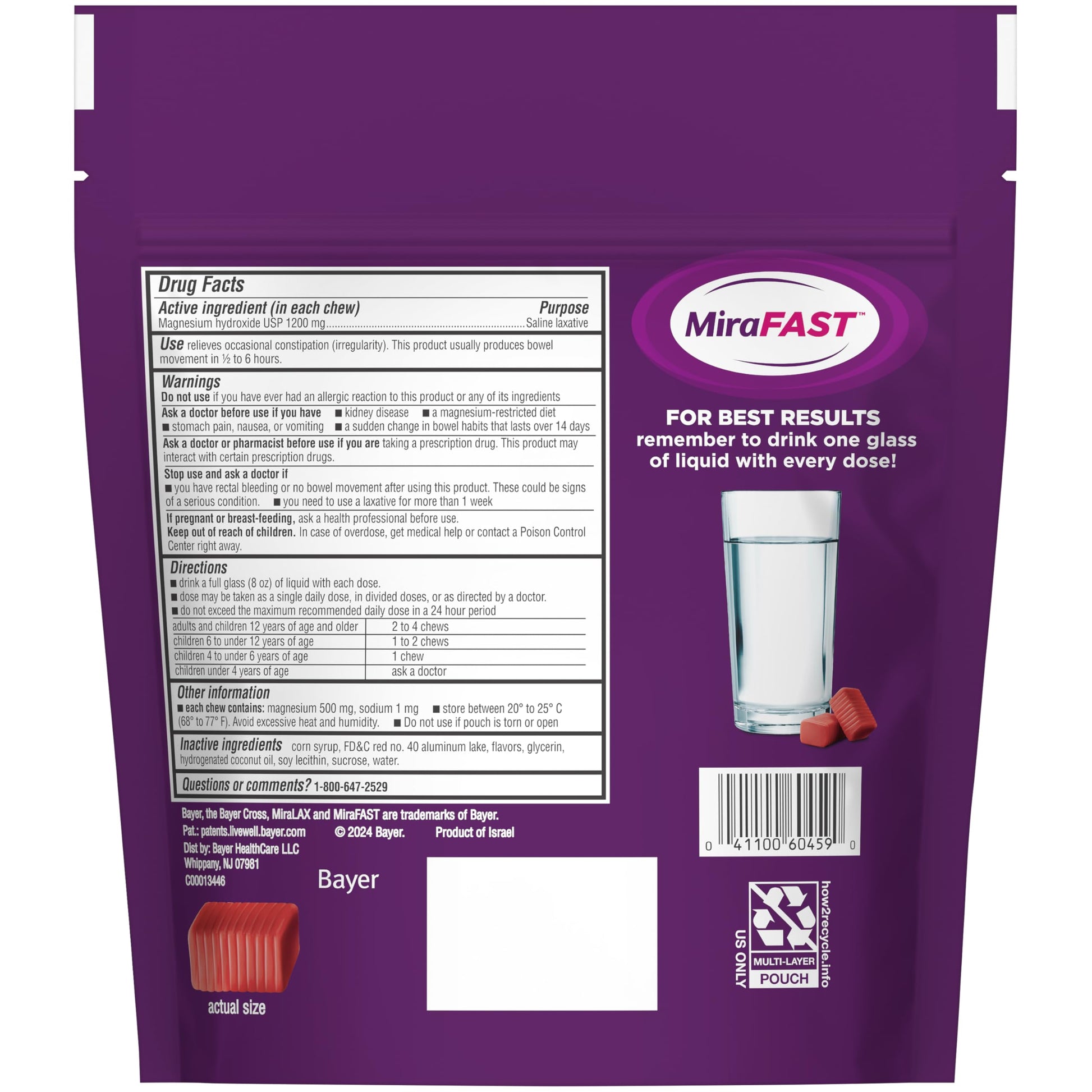 MiraFAST constipation relief soft chews bottle size perspective