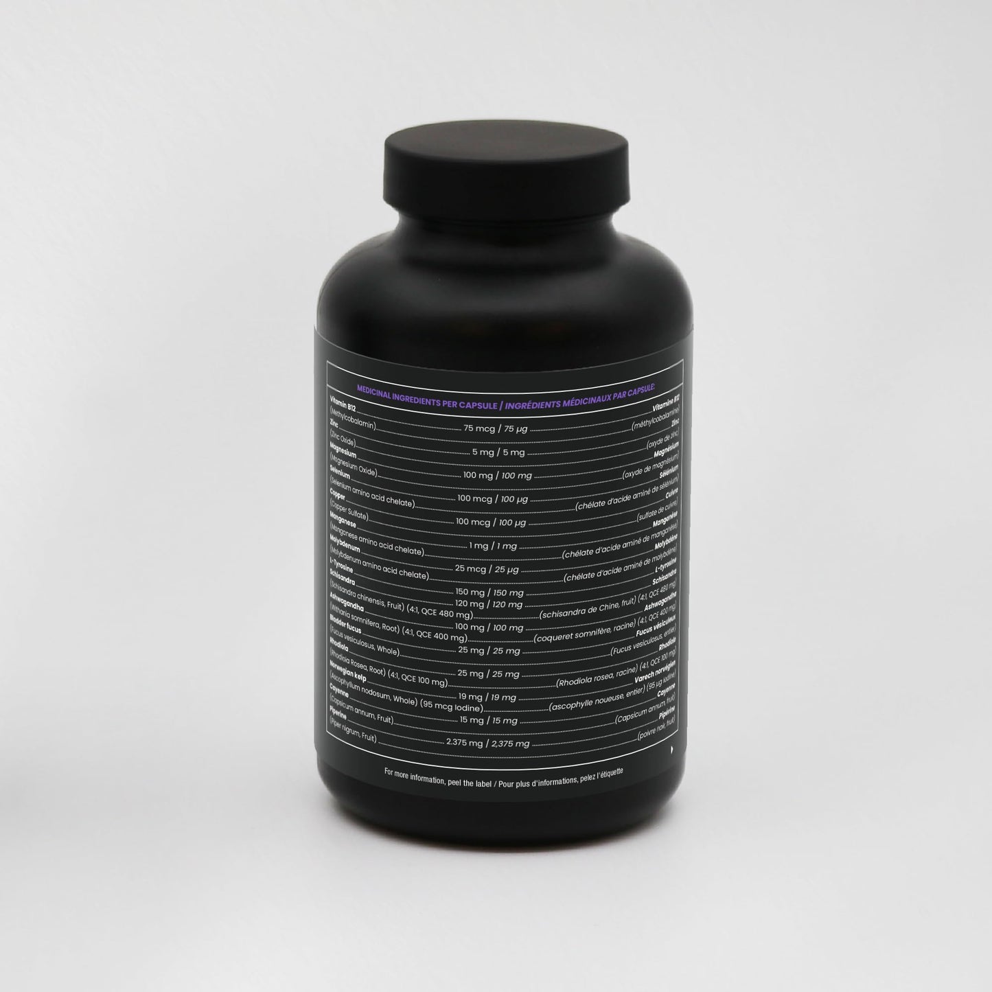 NutraChamps 2-in-1 thyroid supplement side panel listing iodine and ashwagandha ingredients