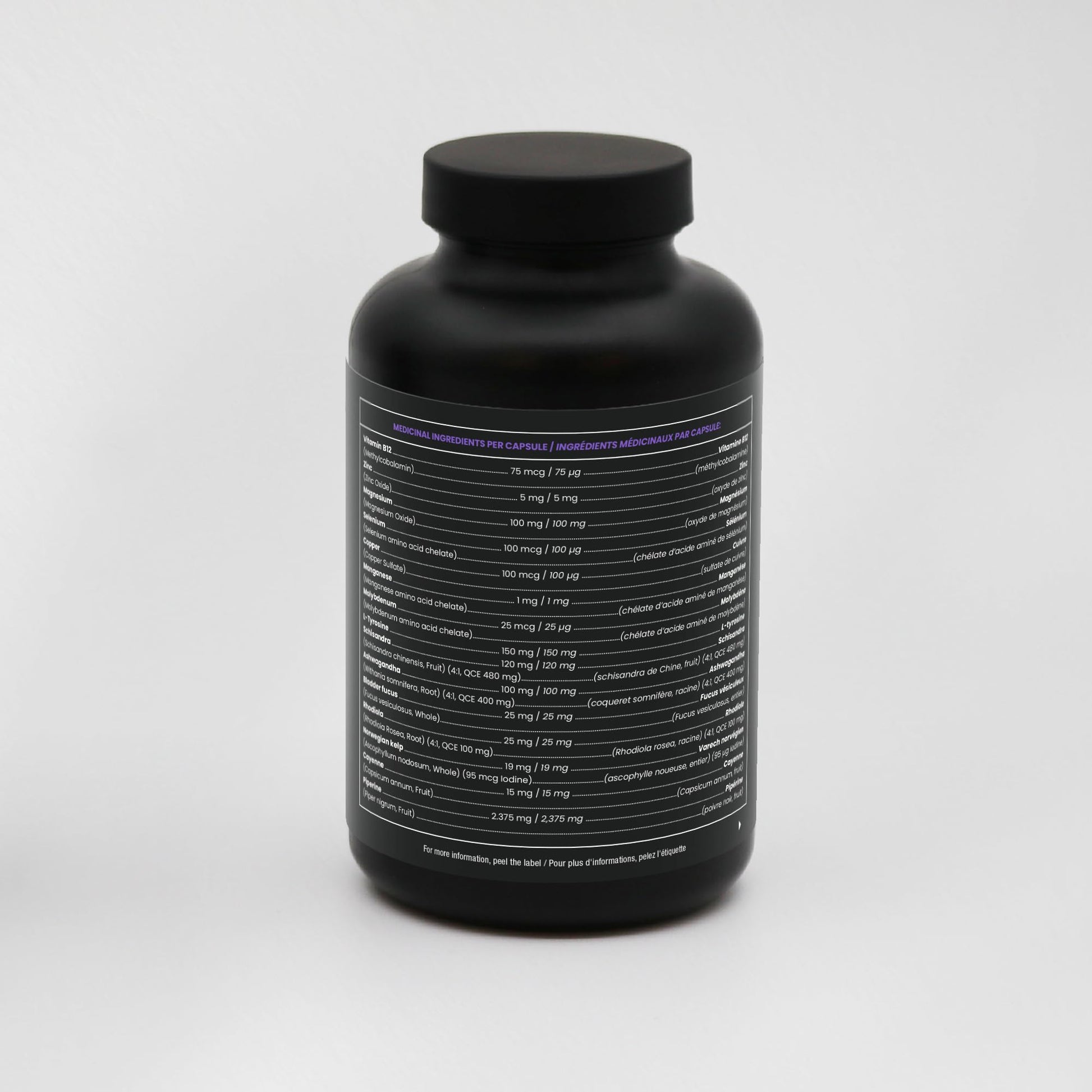 NutraChamps 2-in-1 thyroid supplement side panel listing iodine and ashwagandha ingredients