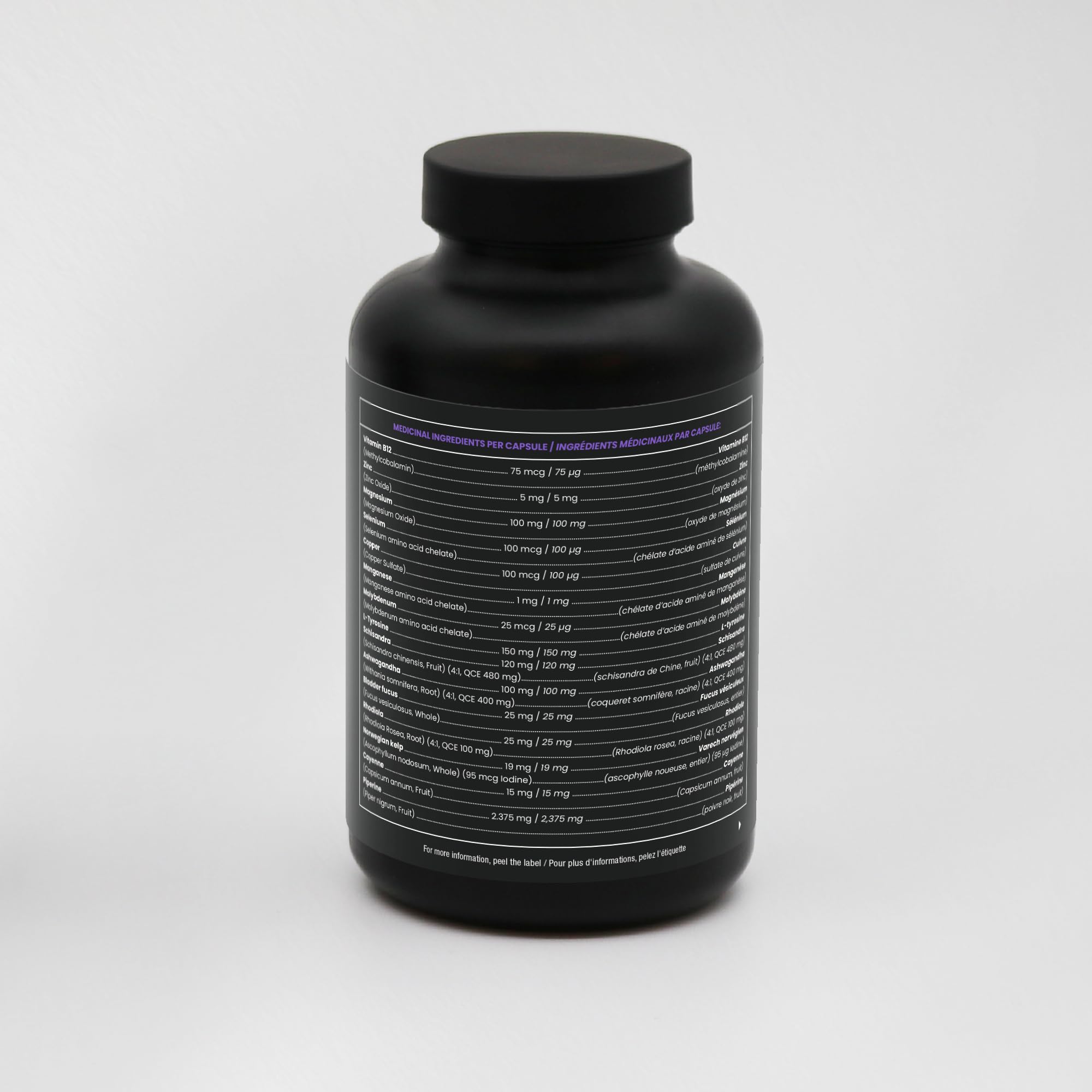 NutraChamps 2-in-1 thyroid supplement side panel listing iodine and ashwagandha ingredients