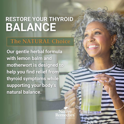 Authentic Native Remedies ThyroSoothe dietary supplement bottle showcasing the non GMO and kosher certified badges.