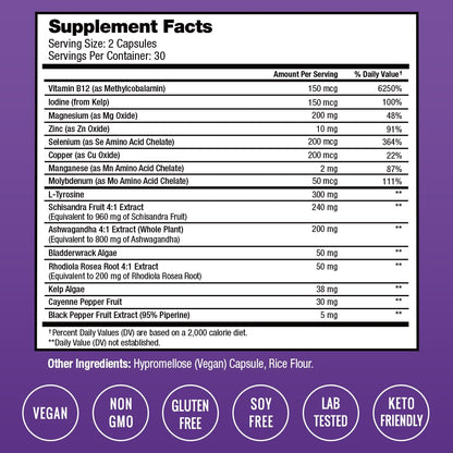 Vegetarian capsules of NutraChamps energy and metabolism supplement spilled next to bottle