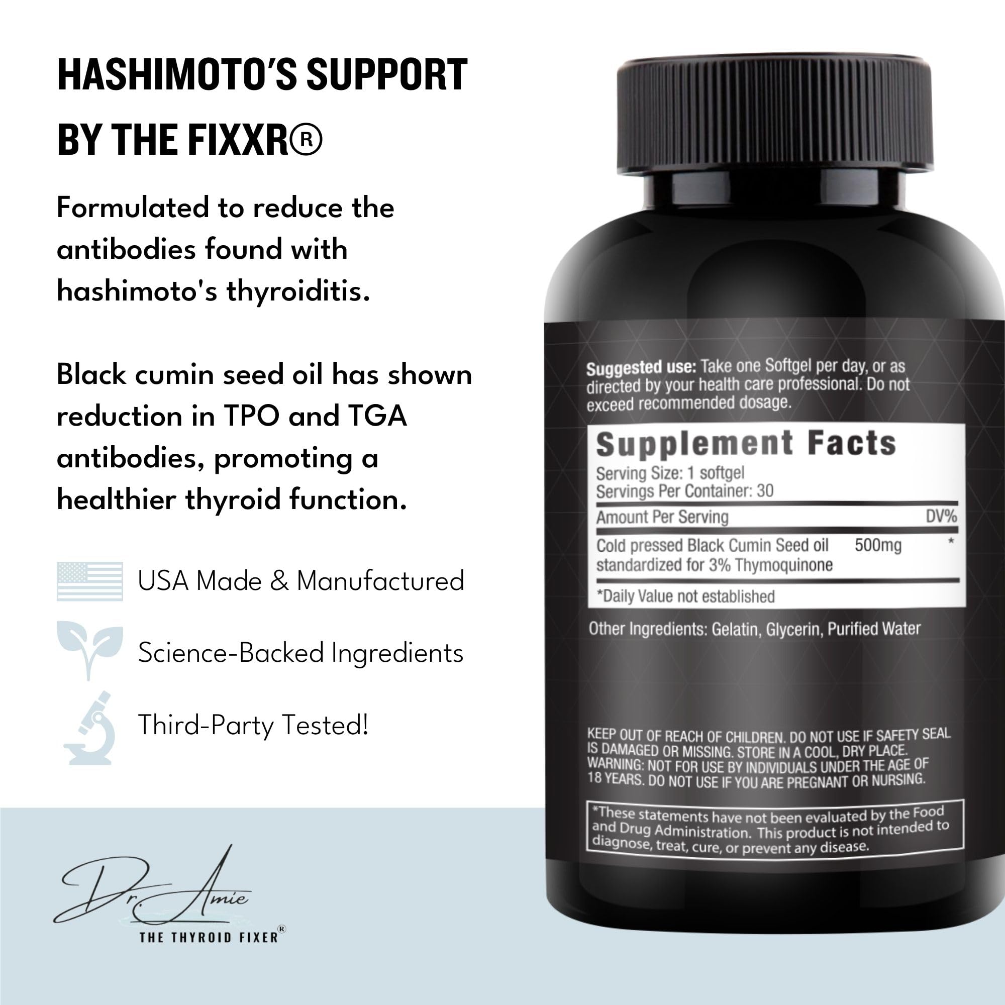 Fixxr Hashimotos Support 30 softgels dietary supplement side label details
