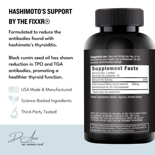 Fixxr Hashimotos Support 30 softgels dietary supplement side label details