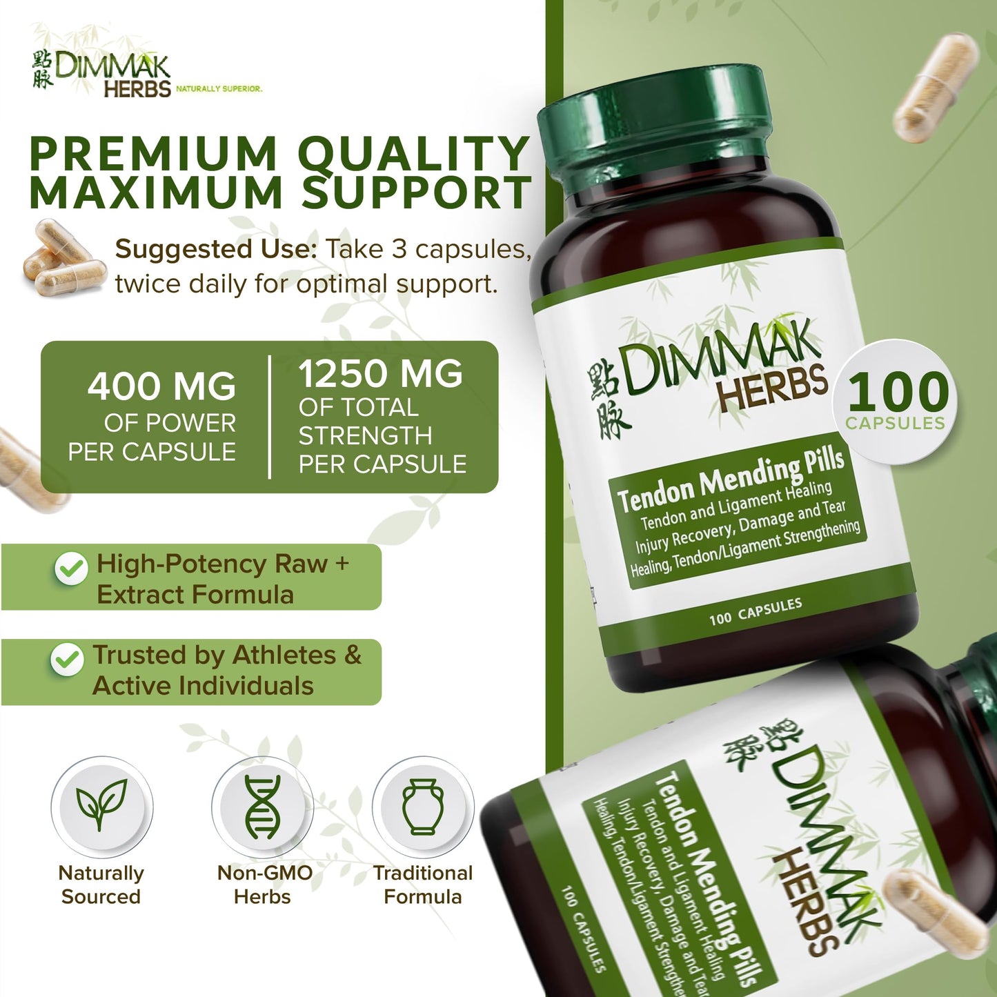 Dimmak Herbs Tendon Mending Pills bottle side view