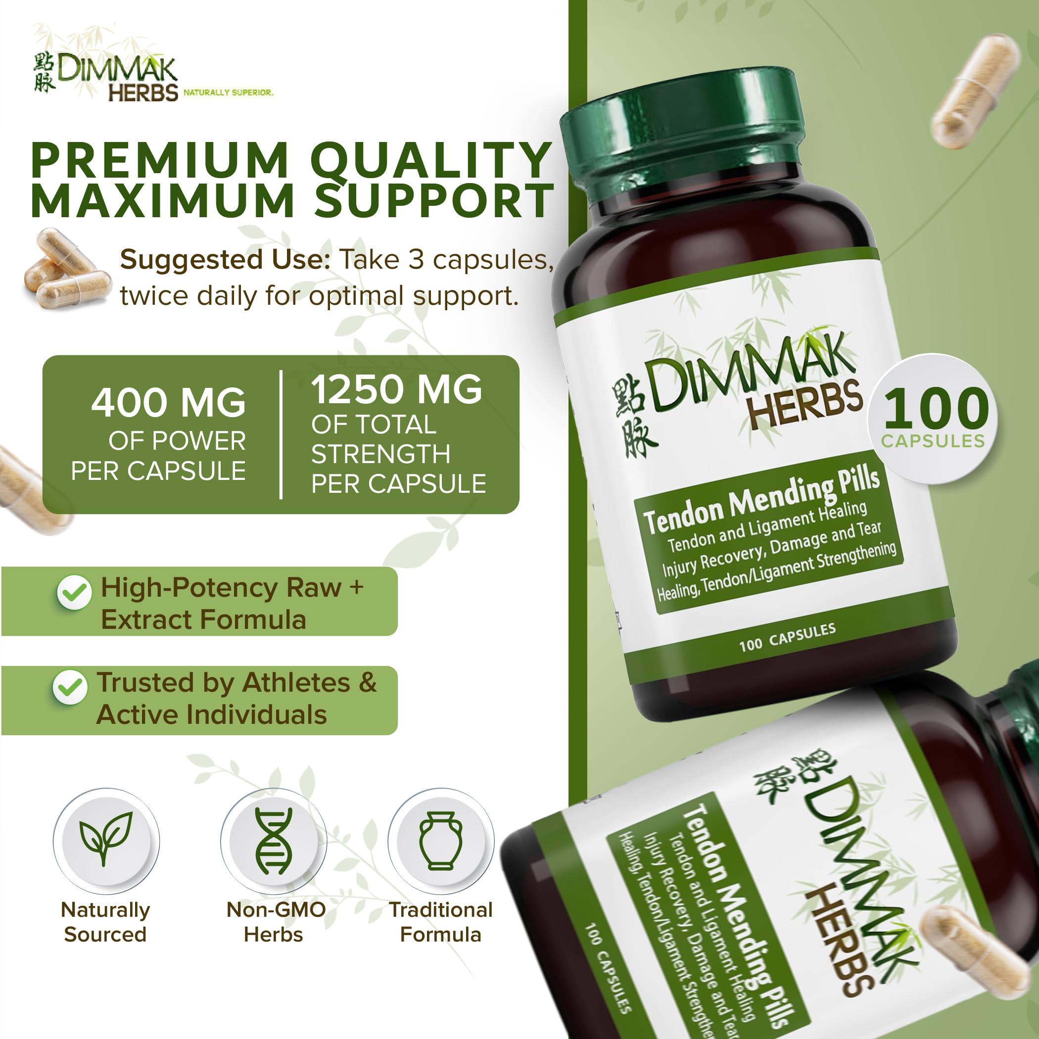 Dimmak Herbs Tendon Mending Pills bottle side view