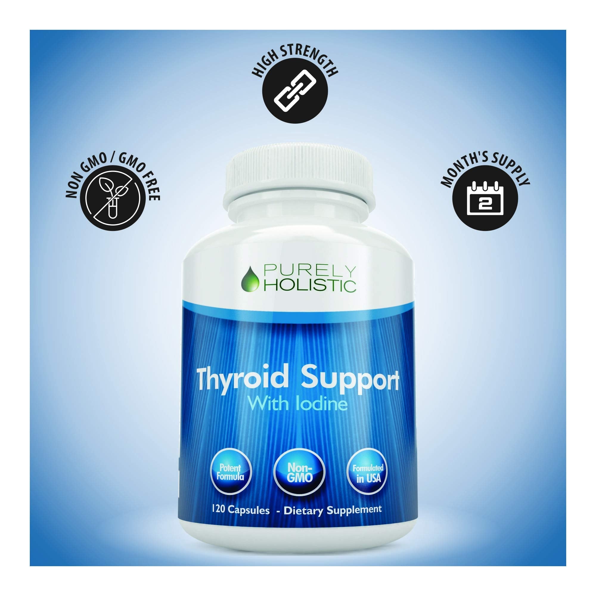 Purely Holistic Iodine and Ashwagandha supplement nutrition facts label showing ingredients
