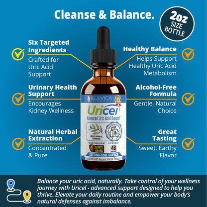 Uricel liquid drop supplement bottle for joint health and kidney support