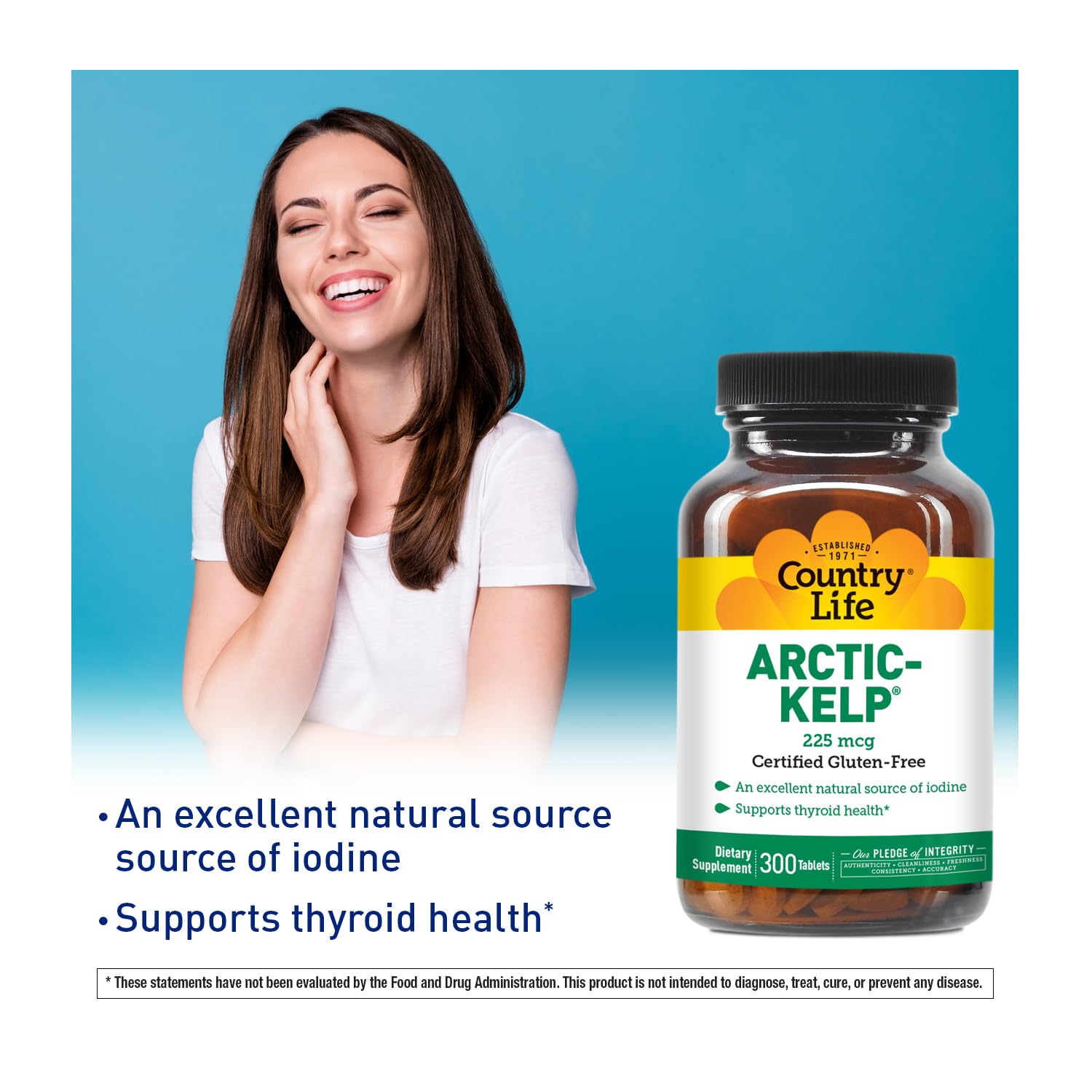 Supplement facts label on Country Life Arctic Kelp iodine tablets