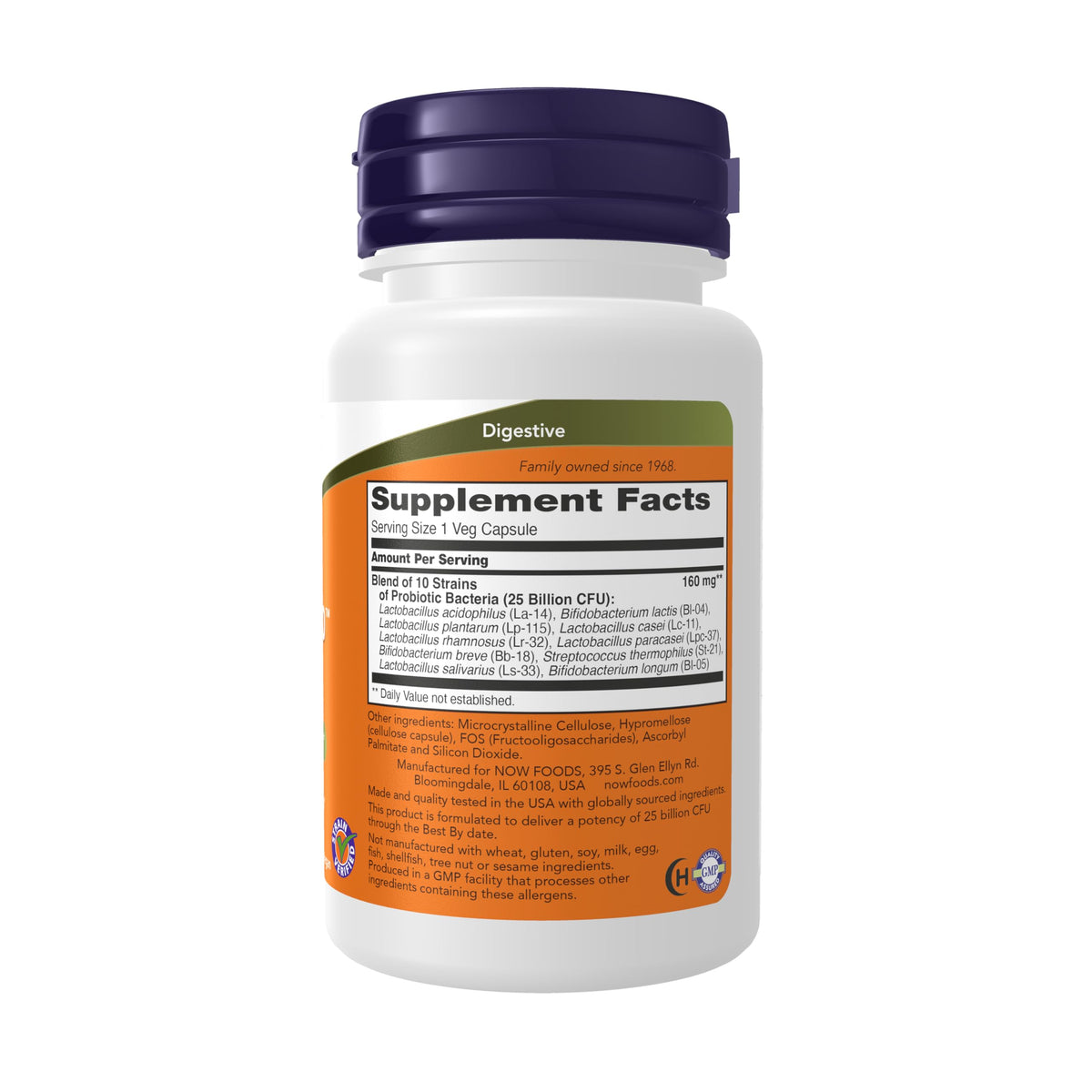 Now Foods Probiotic-10 supplement back label showing ingredients