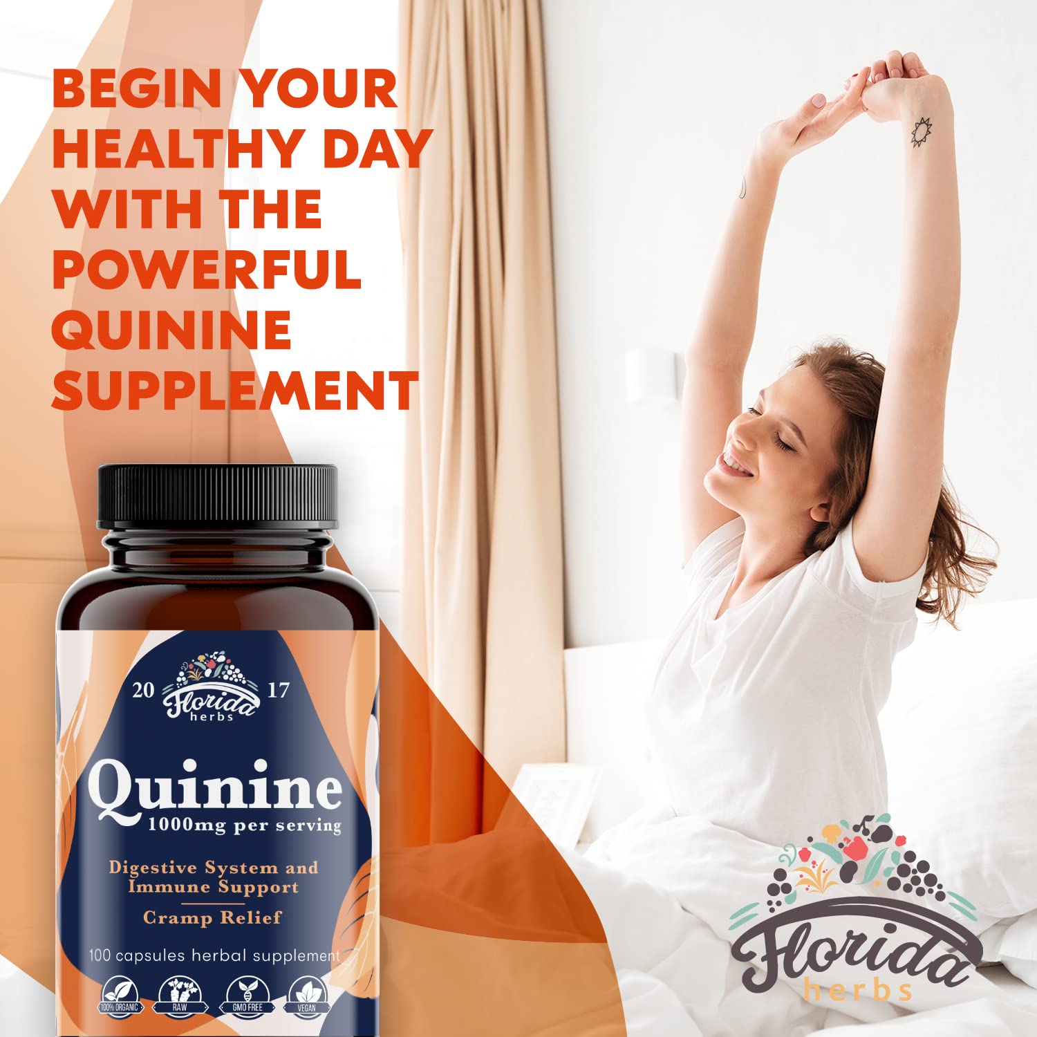 Florida Herbs Quinine supplement bottle nutritional label view
