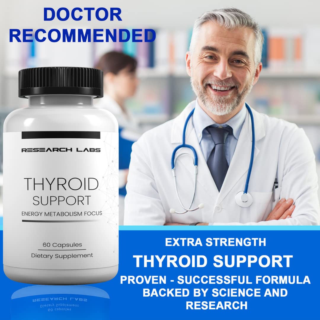 USA imported thyroid health supplement with iodine and ashwagandha root extract for focus.