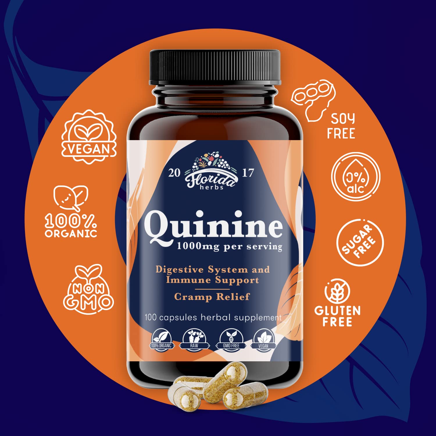 Authentic imported Florida Herbs Quinine 110 count bottle
