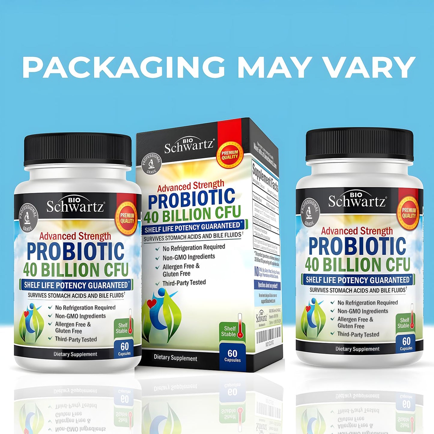 BioSchwartz advanced strength probiotic nutritional supplement packaging showing colony-forming units count.