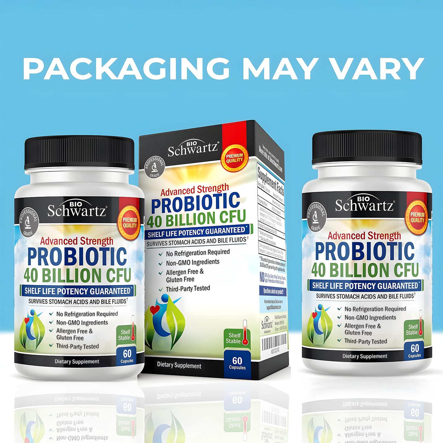 BioSchwartz advanced strength probiotic nutritional supplement packaging showing colony-forming units count.