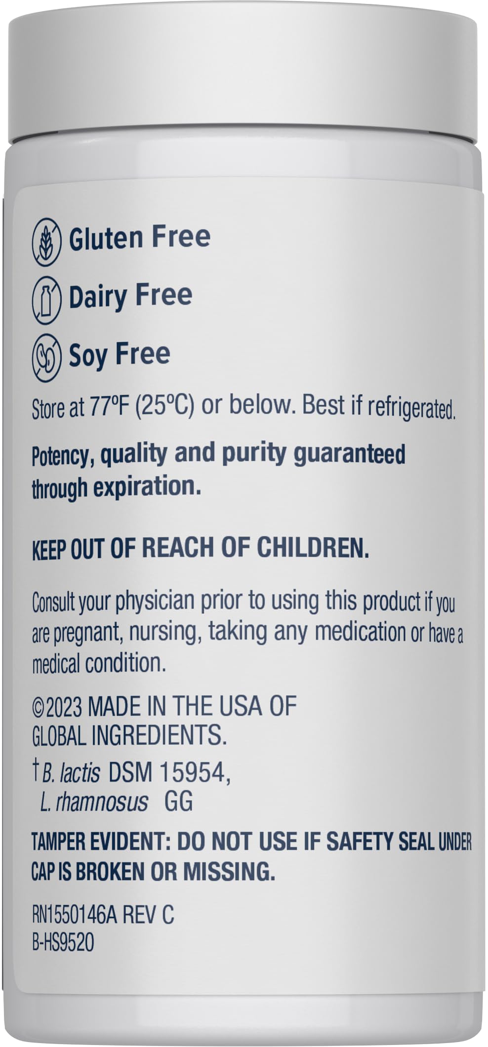 Imported Renew Life pH balancing womens probiotic capsules supplement facts label close up.