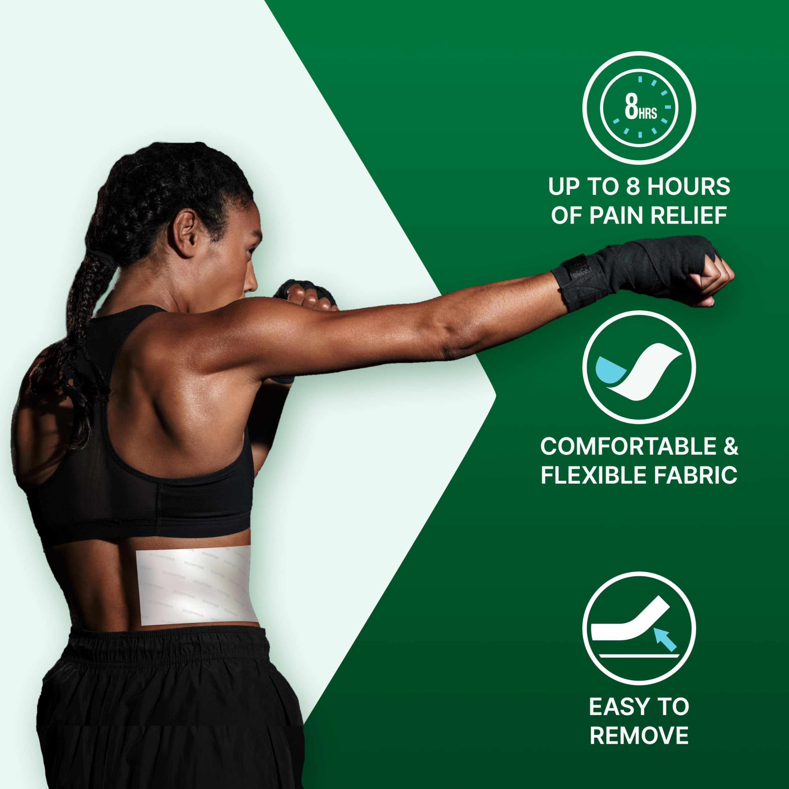 Biofreeze patches applied to a person's lower back